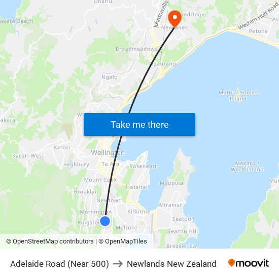 Adelaide Road (Near 500) to Newlands New Zealand map