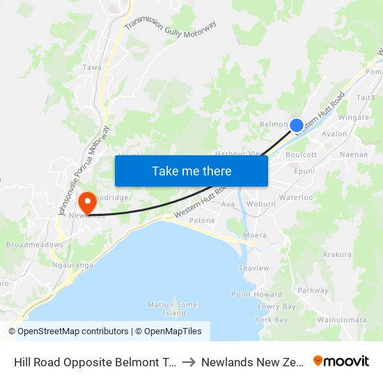 Hill Road Opposite Belmont Terrace to Newlands New Zealand map