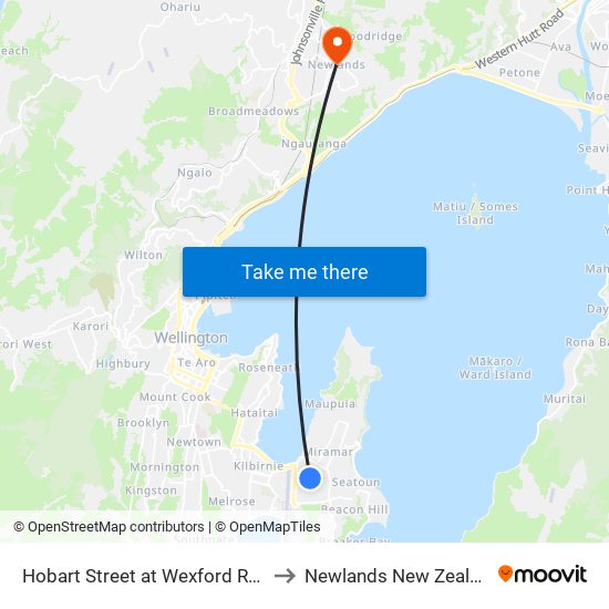 Hobart Street at Wexford Road to Newlands New Zealand map
