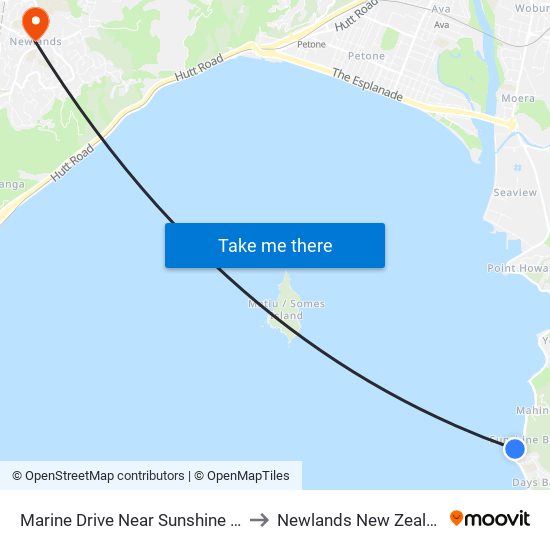 Marine Drive Near Sunshine Bay to Newlands New Zealand map