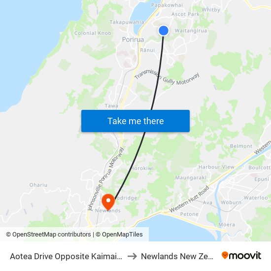 Aotea Drive Opposite Kaimai Place to Newlands New Zealand map