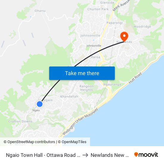 Ngaio Town Hall - Ottawa Road (Opposite) to Newlands New Zealand map