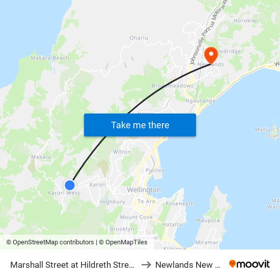 Marshall Street at Hildreth Street (Near 26) to Newlands New Zealand map