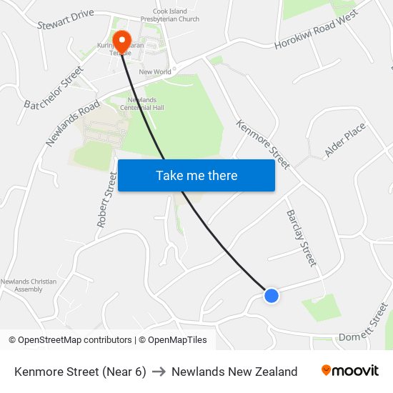 Kenmore Street (Near 6) to Newlands New Zealand map