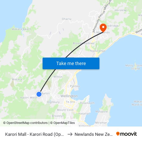 Karori Mall - Karori Road (Opposite) to Newlands New Zealand map