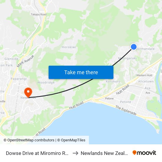 Dowse Drive at Miromiro Road to Newlands New Zealand map