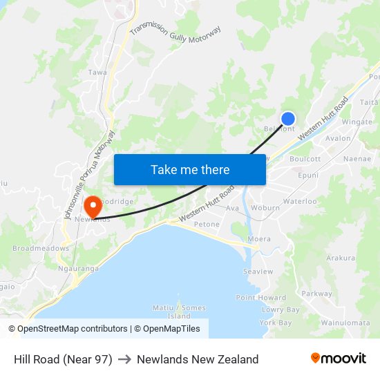 Hill Road (Near 97) to Newlands New Zealand map