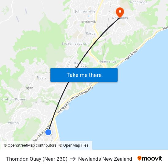 Thorndon Quay (Near 230) to Newlands New Zealand map