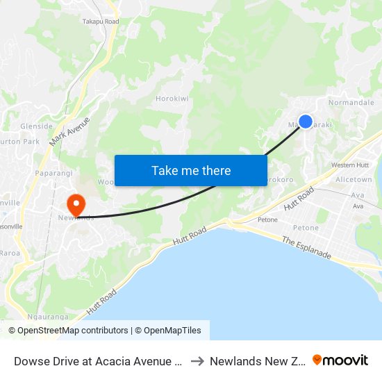 Dowse Drive at Acacia Avenue (Near 208) to Newlands New Zealand map