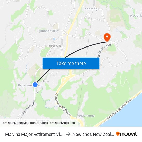 Malvina Major Retirement Village to Newlands New Zealand map