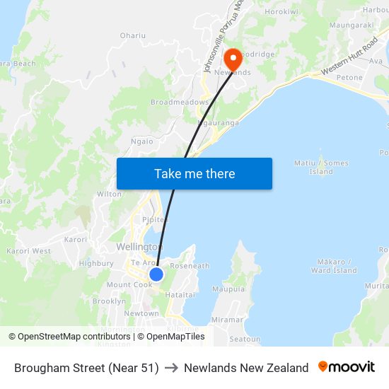 Brougham Street (Near 51) to Newlands New Zealand map