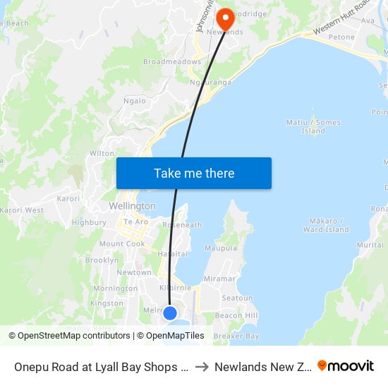 Onepu Road at Lyall Bay Shops (Near 145) to Newlands New Zealand map