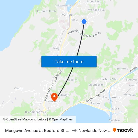 Mungavin Avenue at Bedford Street (Near 200) to Newlands New Zealand map