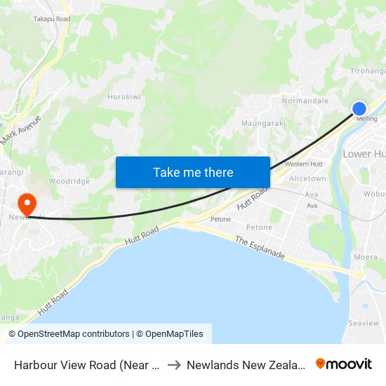 Harbour View Road (Near 7) to Newlands New Zealand map