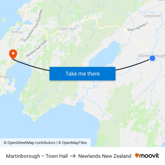 Martinborough – Town Hall to Newlands New Zealand map