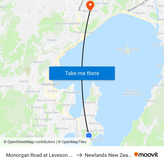 Monorgan Road at Leveson Street to Newlands New Zealand map