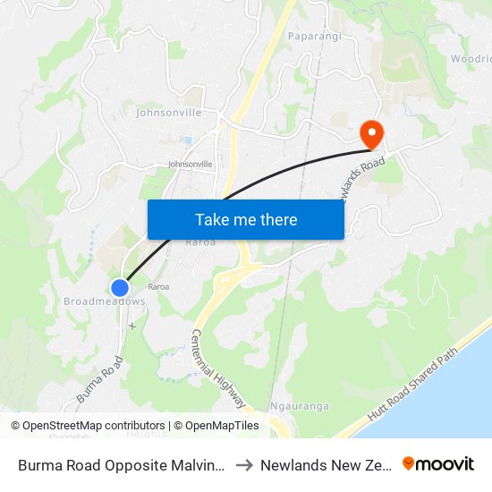 Burma Road Opposite Malvina Major to Newlands New Zealand map