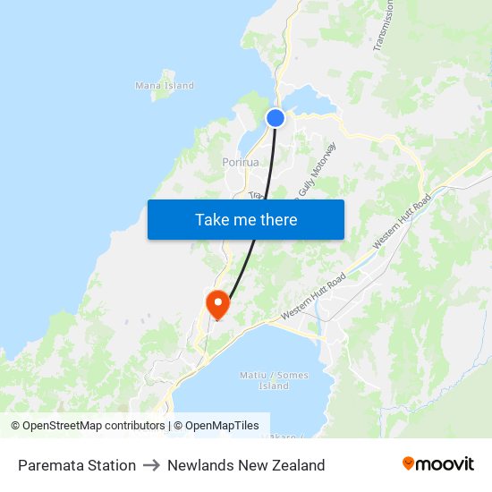 Paremata Station to Newlands New Zealand map