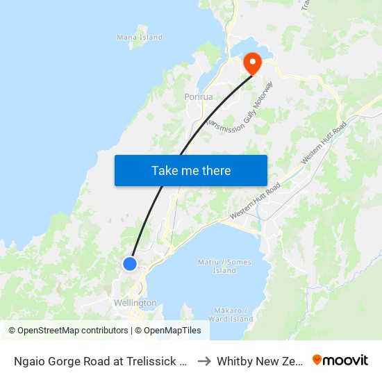 Ngaio Gorge Road at Trelissick Crescent to Whitby New Zealand map