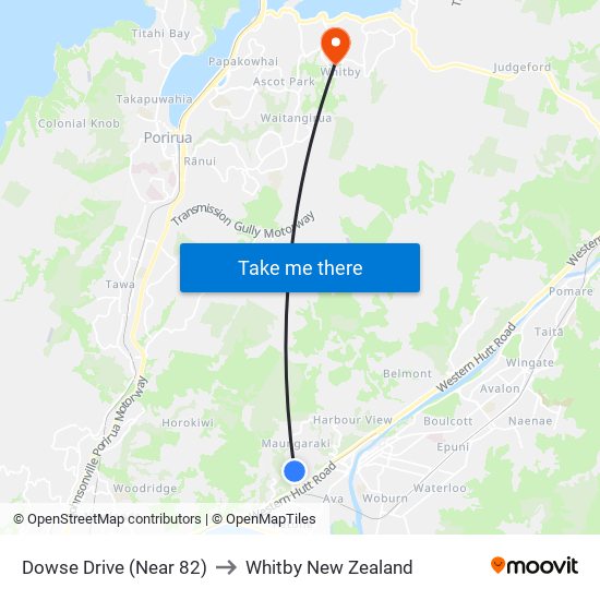 Dowse Drive (Near 82) to Whitby New Zealand map