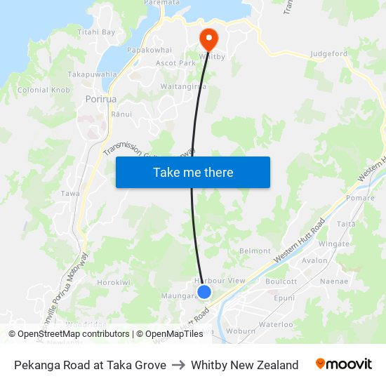 Pekanga Road at Taka Grove to Whitby New Zealand map