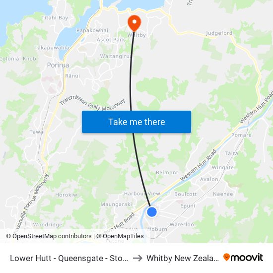 Lower Hutt - Queensgate - Stop B to Whitby New Zealand map