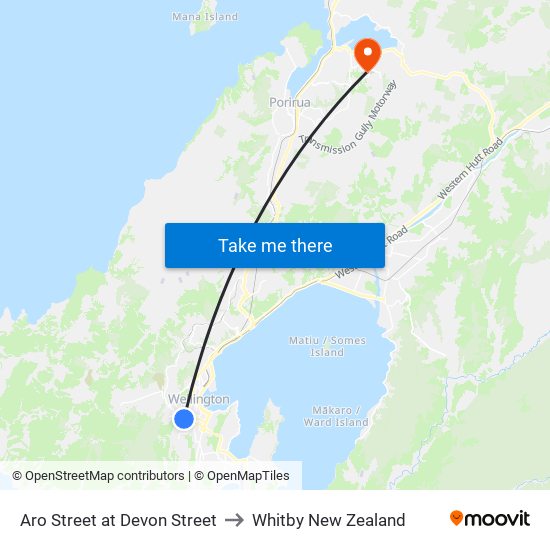 Aro Street at Devon Street to Whitby New Zealand map