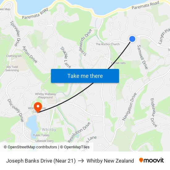 Joseph Banks Drive (Near 21) to Whitby New Zealand map