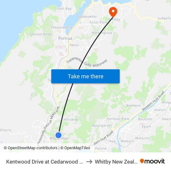 Kentwood Drive at Cedarwood Street to Whitby New Zealand map