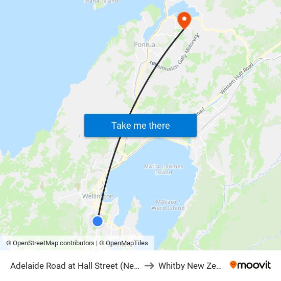 Adelaide Road at Hall Street (Near 254) to Whitby New Zealand map