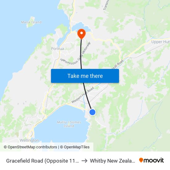 Gracefield Road (Opposite 114) to Whitby New Zealand map