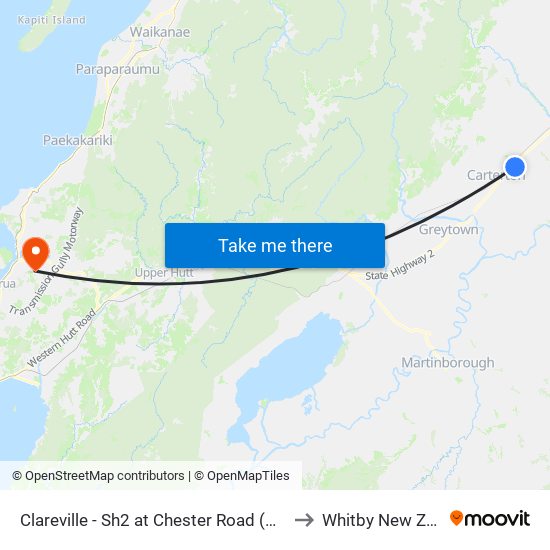 Clareville - Sh2 at Chester Road (Northbound) to Whitby New Zealand map