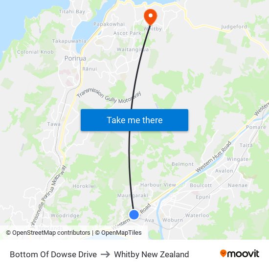 Bottom Of Dowse Drive to Whitby New Zealand map