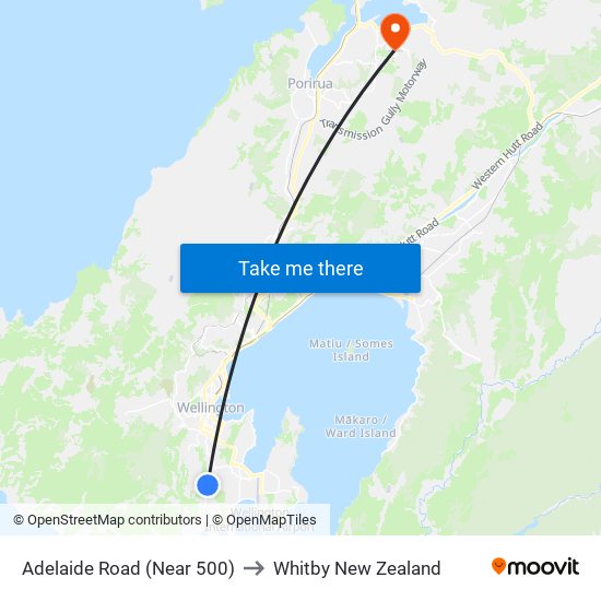 Adelaide Road (Near 500) to Whitby New Zealand map