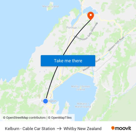 Kelburn - Cable Car Station to Whitby New Zealand map