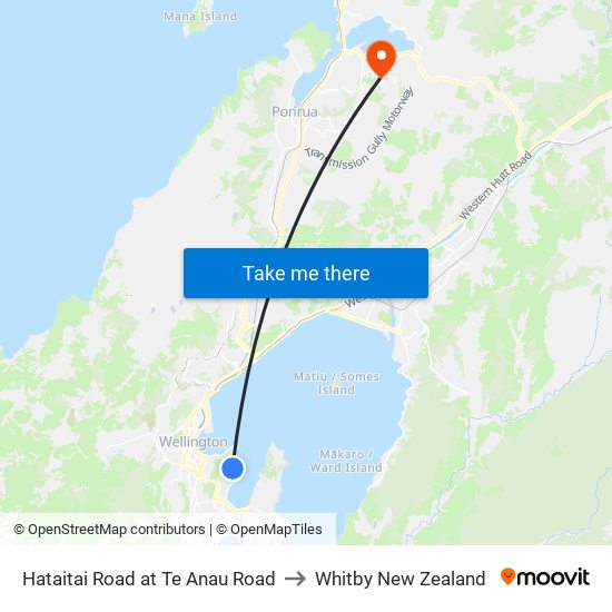 Hataitai Road at Te Anau Road to Whitby New Zealand map