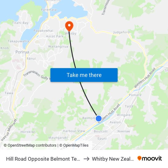 Hill Road Opposite Belmont Terrace to Whitby New Zealand map