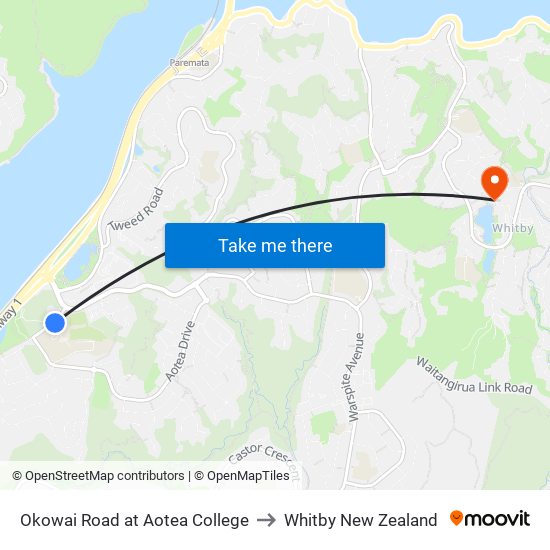 Okowai Road at Aotea College to Whitby New Zealand map