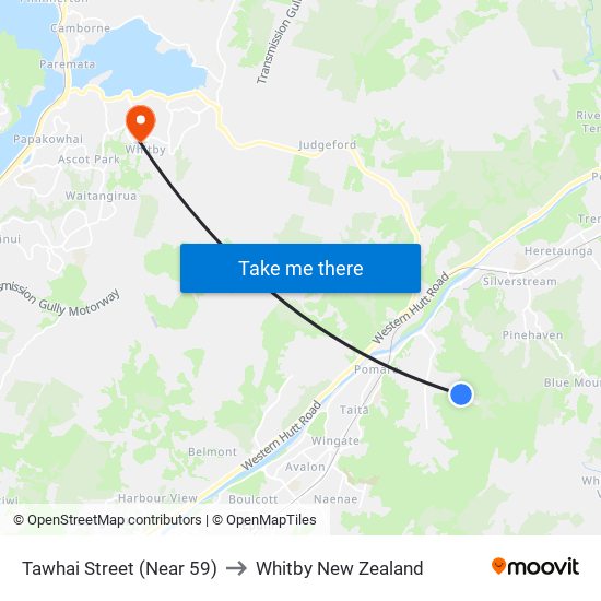 Tawhai Street (Near 59) to Whitby New Zealand map