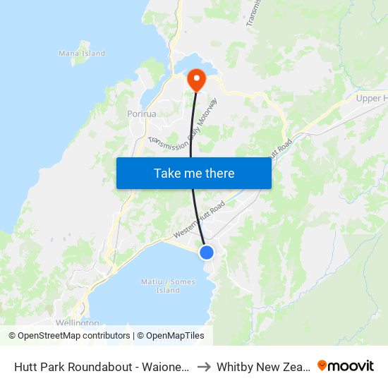 Hutt Park Roundabout - Waione Street to Whitby New Zealand map