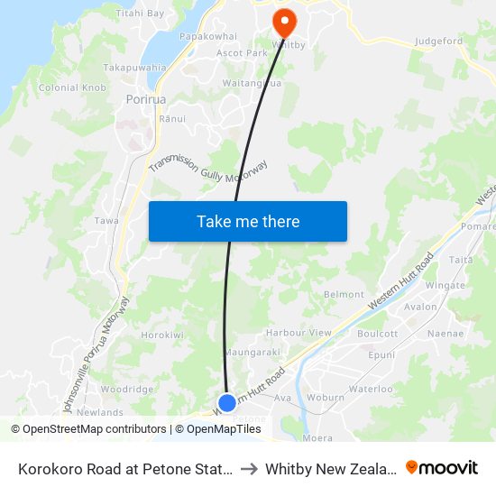 Korokoro Road at Petone Station to Whitby New Zealand map