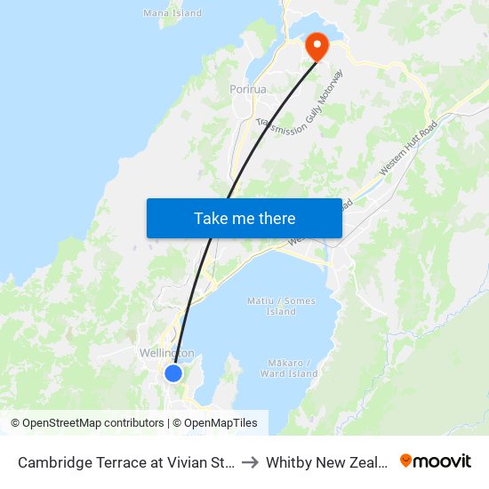 Cambridge Terrace at Vivian Street to Whitby New Zealand map