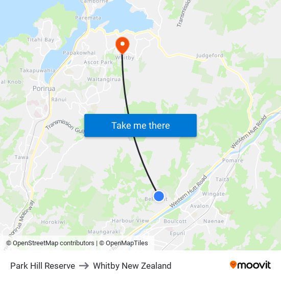 Park Hill Reserve to Whitby New Zealand map