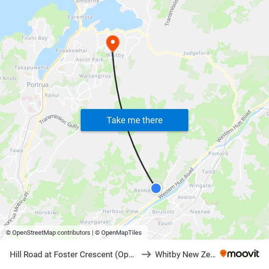 Hill Road at Foster Crescent (Opposite 50) to Whitby New Zealand map