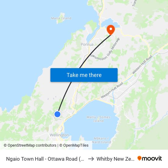 Ngaio Town Hall - Ottawa Road (Opposite) to Whitby New Zealand map