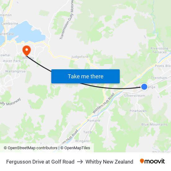 Fergusson Drive at Golf Road to Whitby New Zealand map