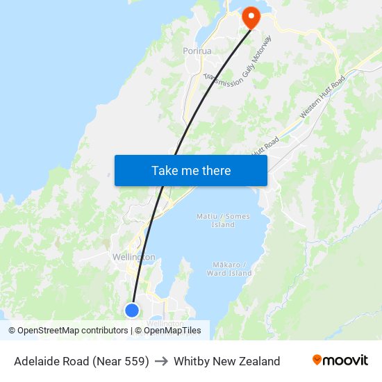 Adelaide Road (Near 559) to Whitby New Zealand map