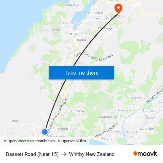 Bassett Road (Near 15) to Whitby New Zealand map