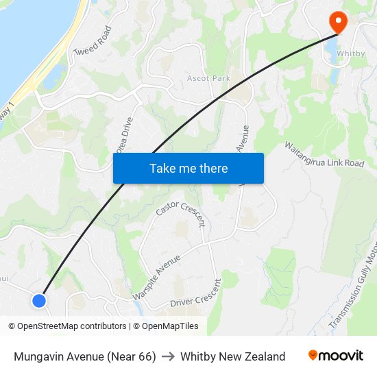 Mungavin Avenue (Near 66) to Whitby New Zealand map