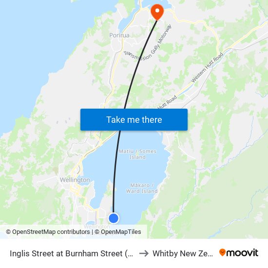 Inglis Street at Burnham Street (Near 88) to Whitby New Zealand map